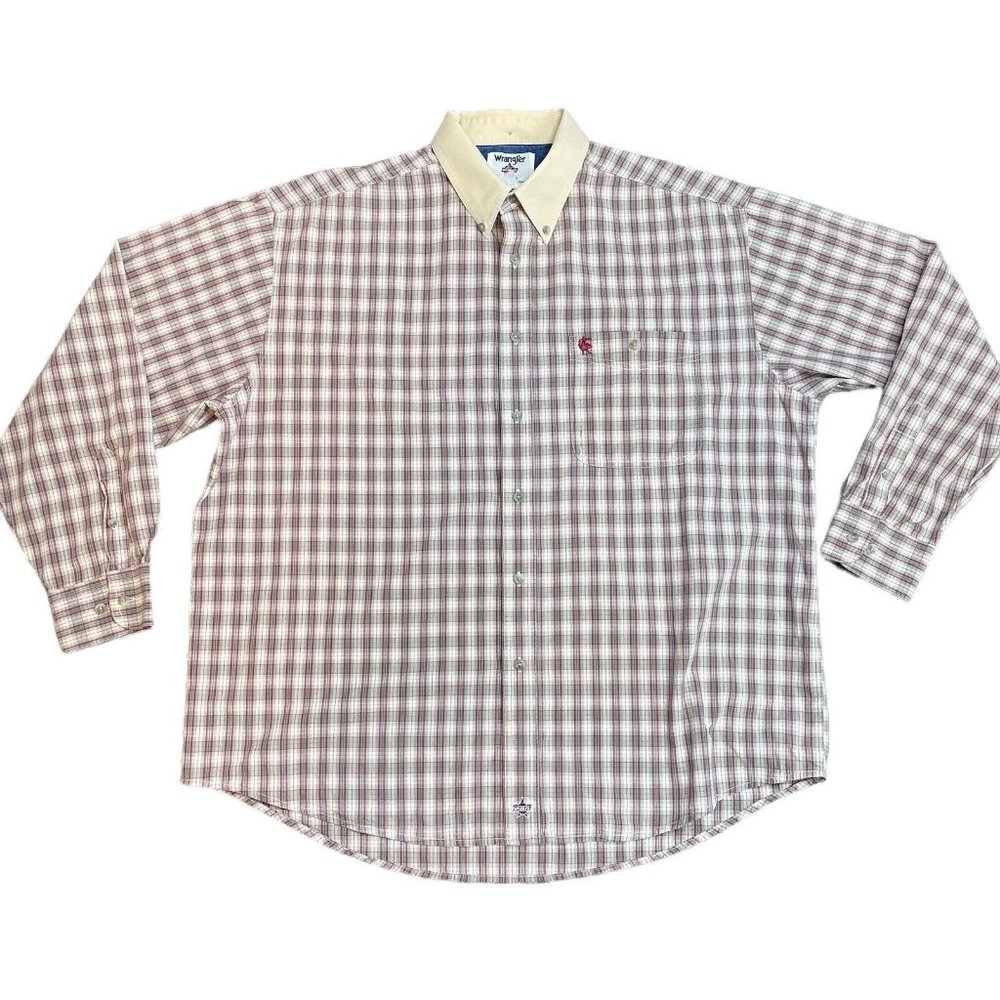 Wrangler PBR Button Down Mens sz XL Brown Tan Plaid Button Down Long Sleeve